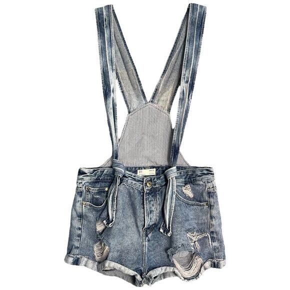 Zara Distressed Blue Denim Shortalls Size 6 Shorts Overalls Vintage Collection - Picture 13 of 13